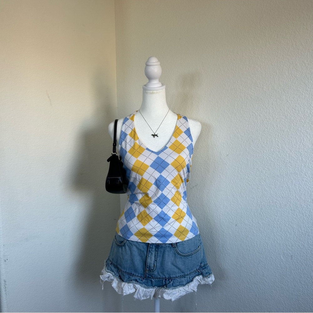 Blue and Yellow Argyle Tank Top
